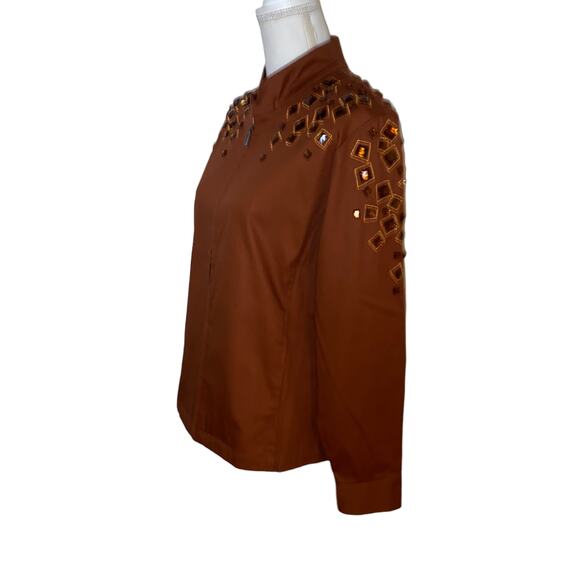 Bob Mackie Wearable Art Jacket Embellished Gems Full Zip, Brown, Size Medium - Picture 5 of 9